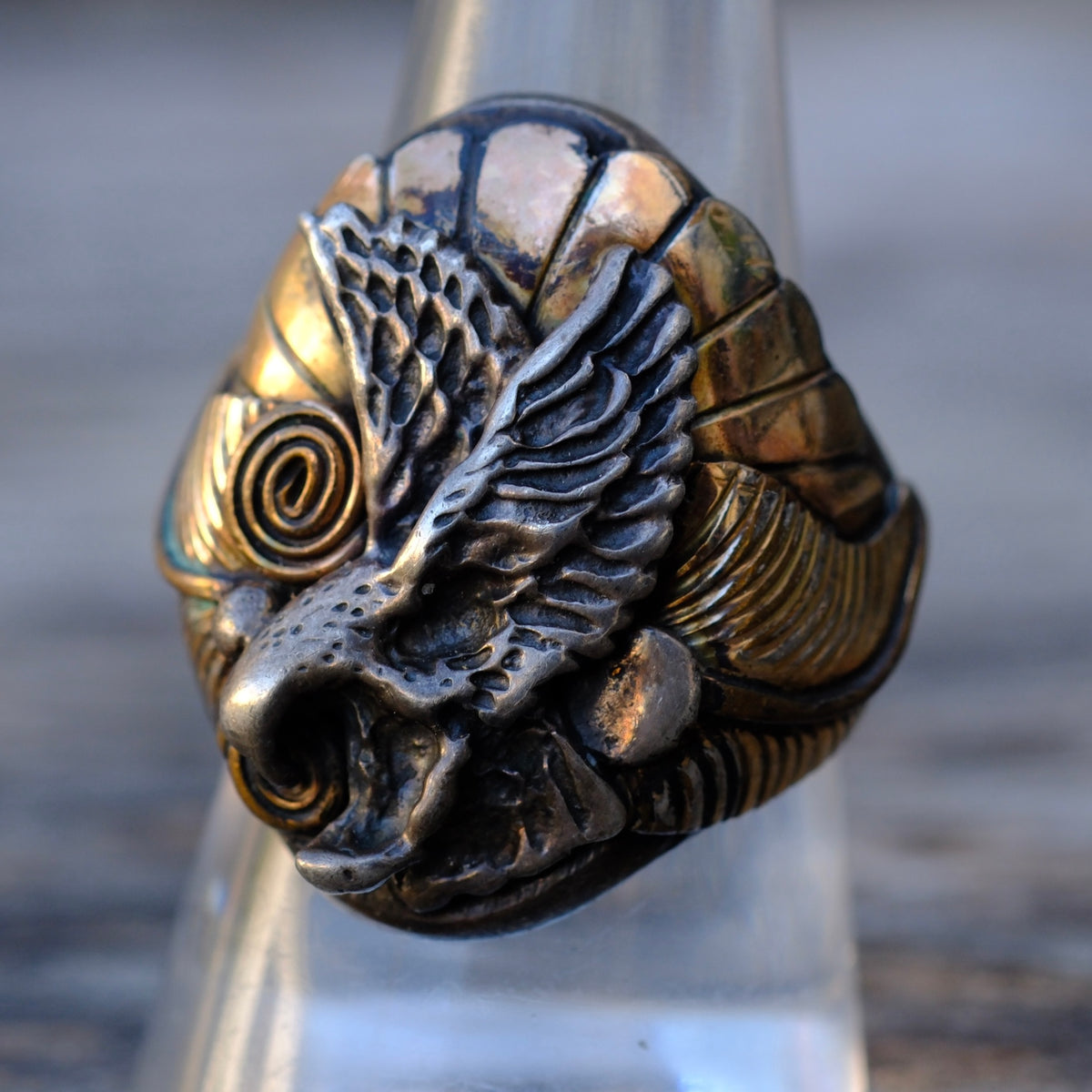 Vintage Sterling and Copper Eagle Ring 9.5