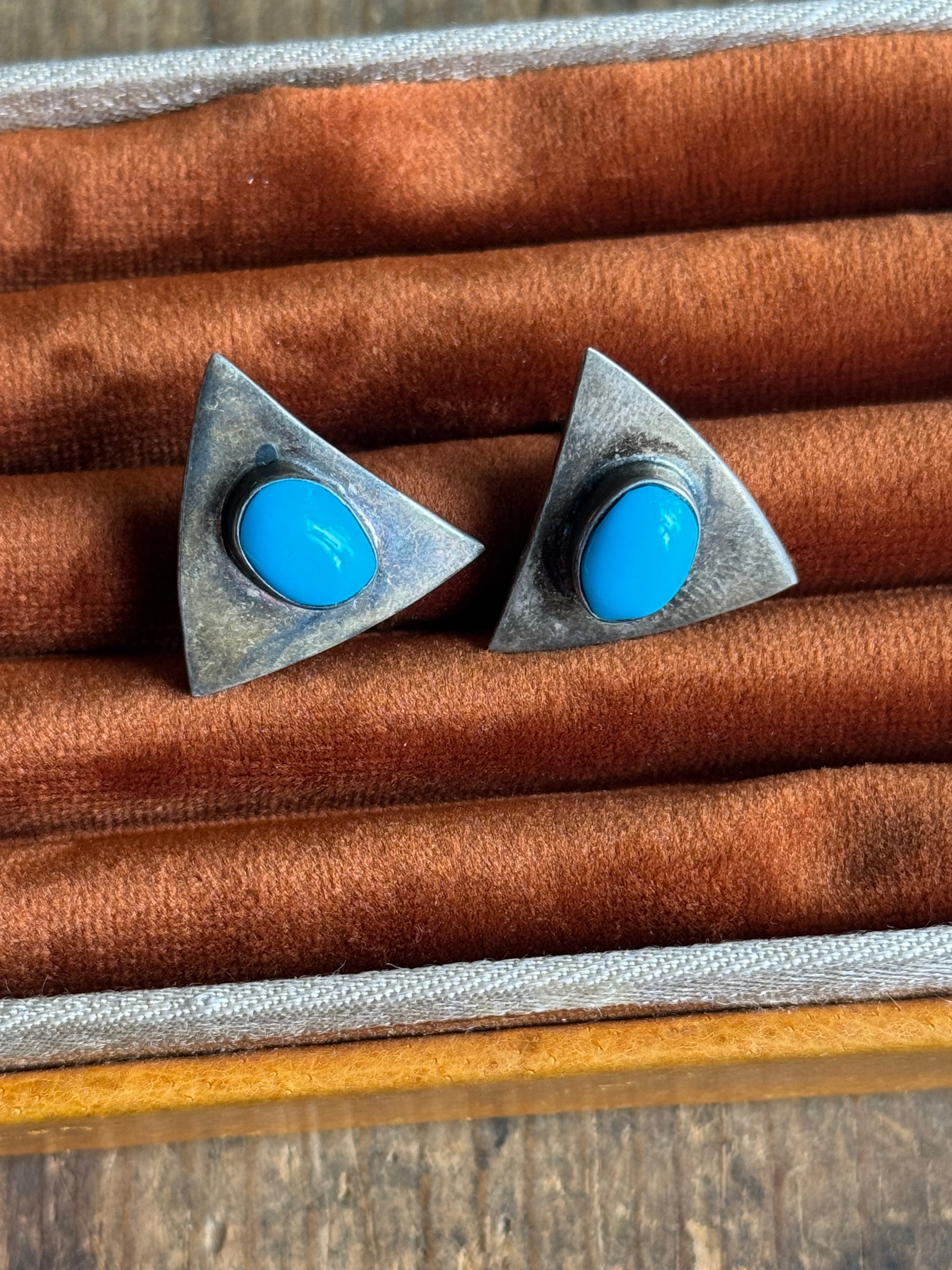 Vintage Sterling Silver Turquoise Triangle Earrings