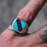 Vintage Sterling Inlay Signet Ring 6.75