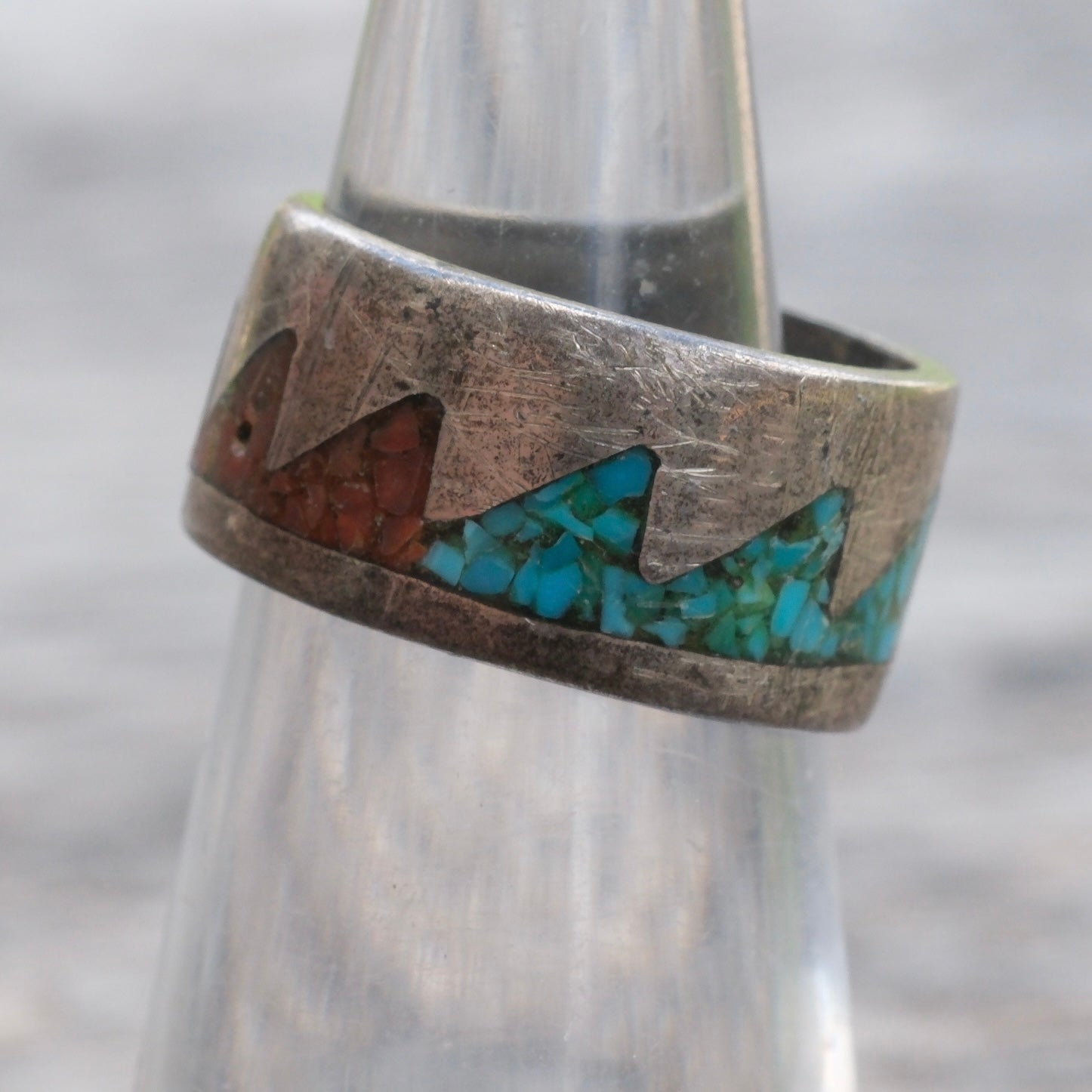 Vintage Sterling Turquoise and Coral Inlay Bands 4.25