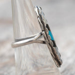 Vintage Sterling Turquoise and Onyx and MOP Inlay Roper Ring 6.75
