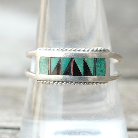 Vintage Sterling Multistone Inlay Band 10.5