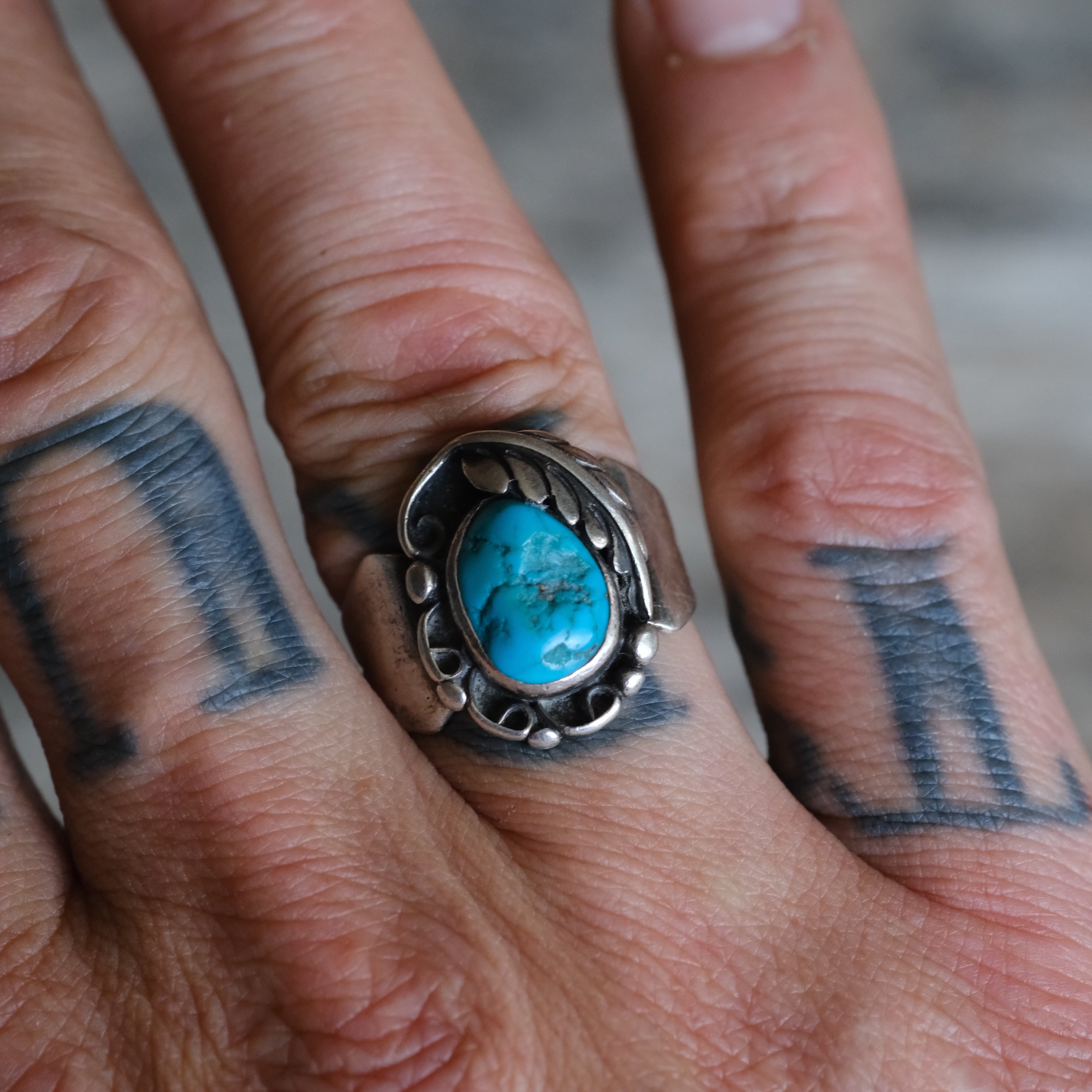 Vintage Sterling Turquoise Feather Ring 9