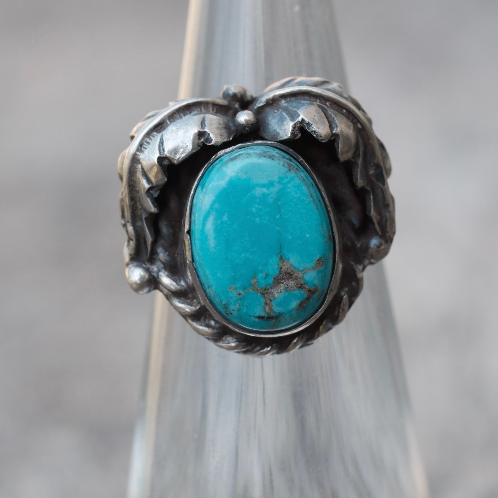 Vintage Sterling Turquoise Feather Ring 3.5
