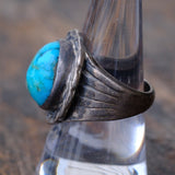 Vintage Sterling Turquoise Ribbed Band Ring 8