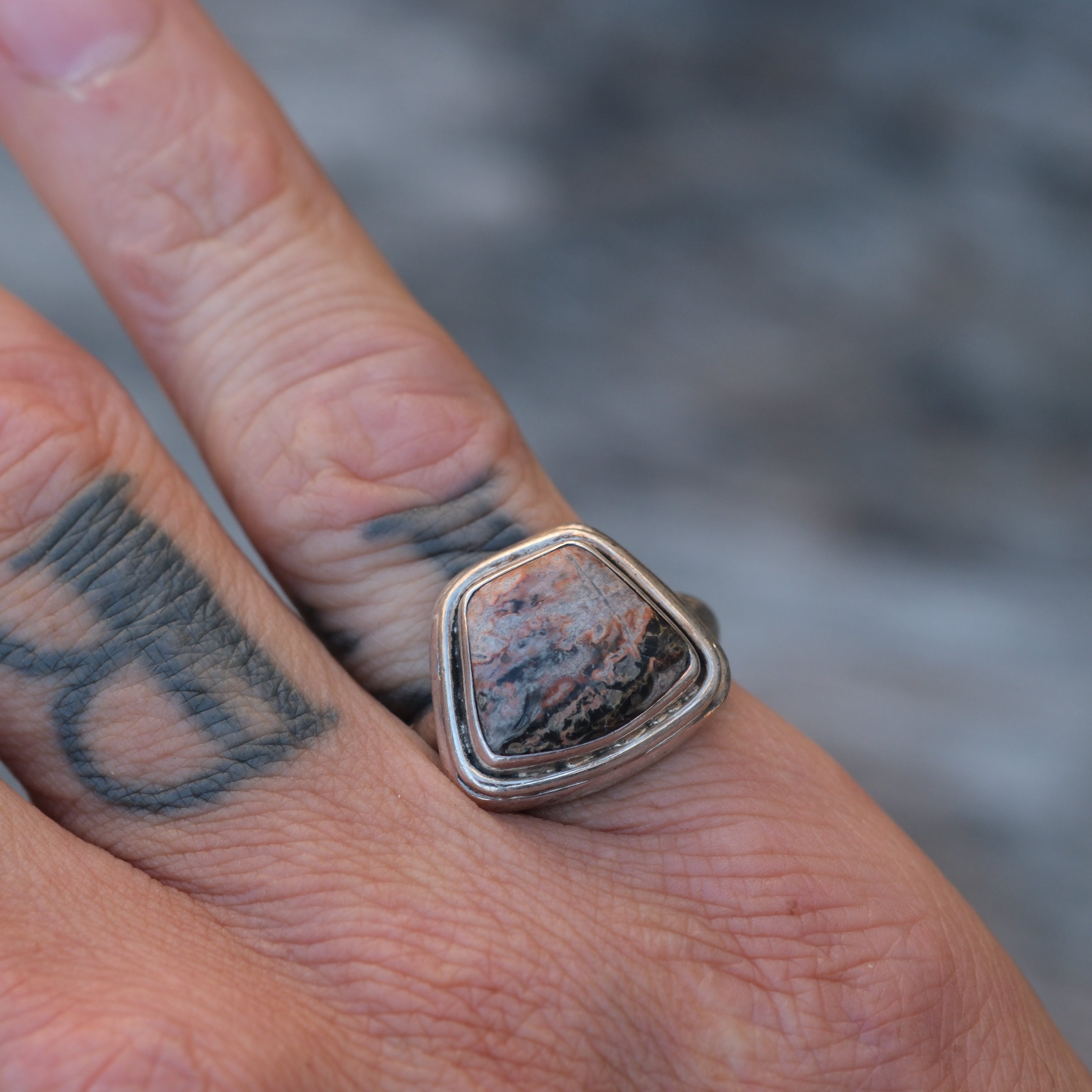 Vintage Sterling Jasper Ring 7.25