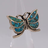 Vintage Sterling Crushed Turquoise Inlay Ring 4.25