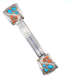 Vintage Sterling 6-Stone Turquoise and Coral Snake Watch Band