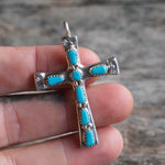Vintage Sterling 7-Stone Coral  Cross Necklace