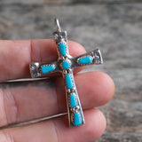 Vintage Sterling 7-Stone Coral  Cross Necklace
