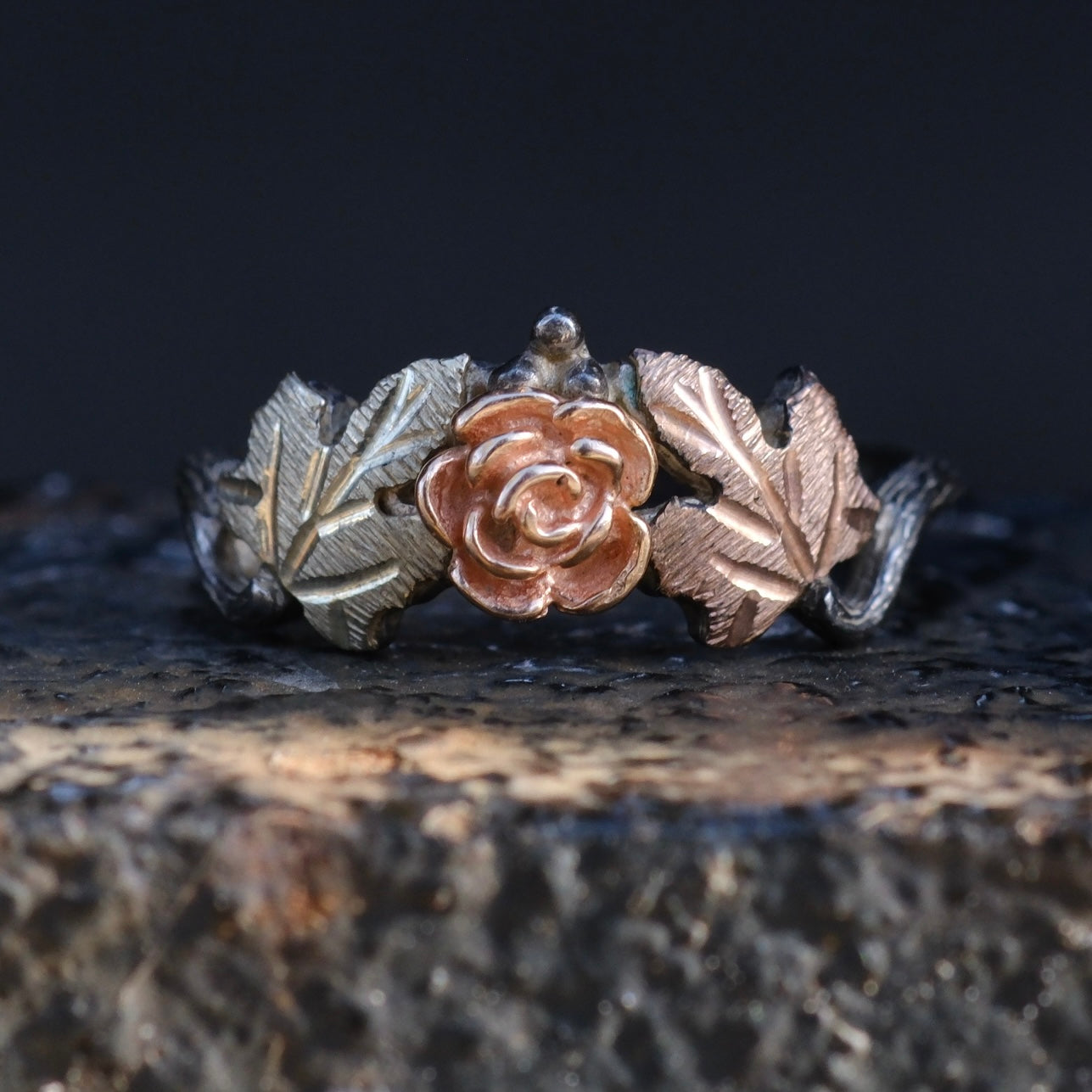 Vintage Sterling and Gold Rose Ring 6.5
