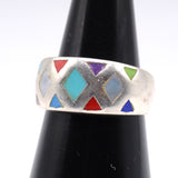 Vintage Sterling Multistone Inlay Ring 7