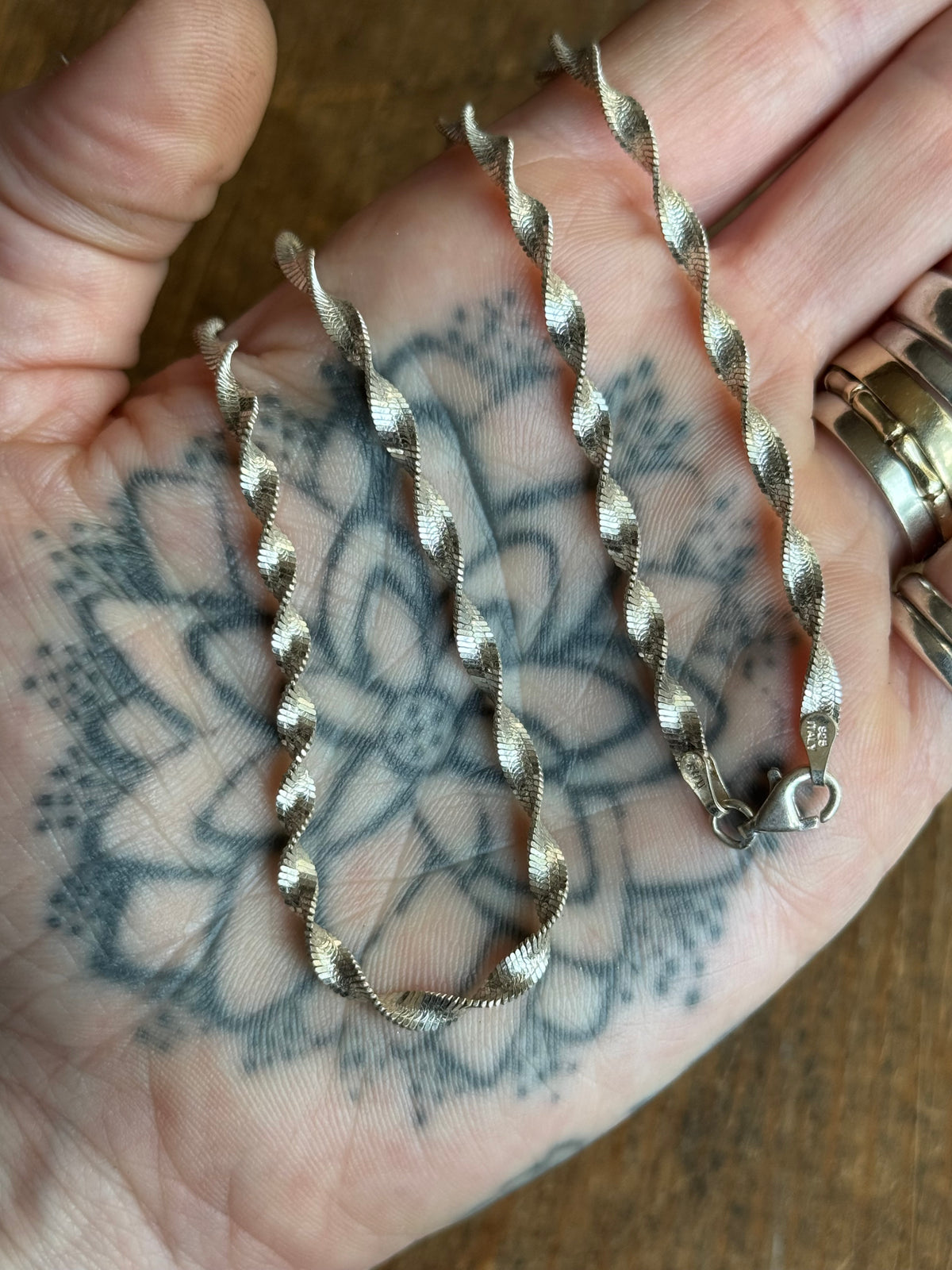 Vintage Sterling Silver 20” Twist Herringbone Chain