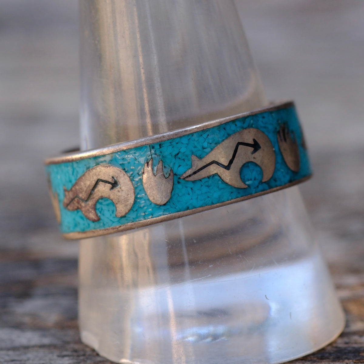 Vintage Sterling Turquoise Inlay Band 11.5