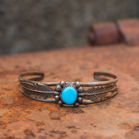 Vintage Sterling Turquoise Feather Cuff