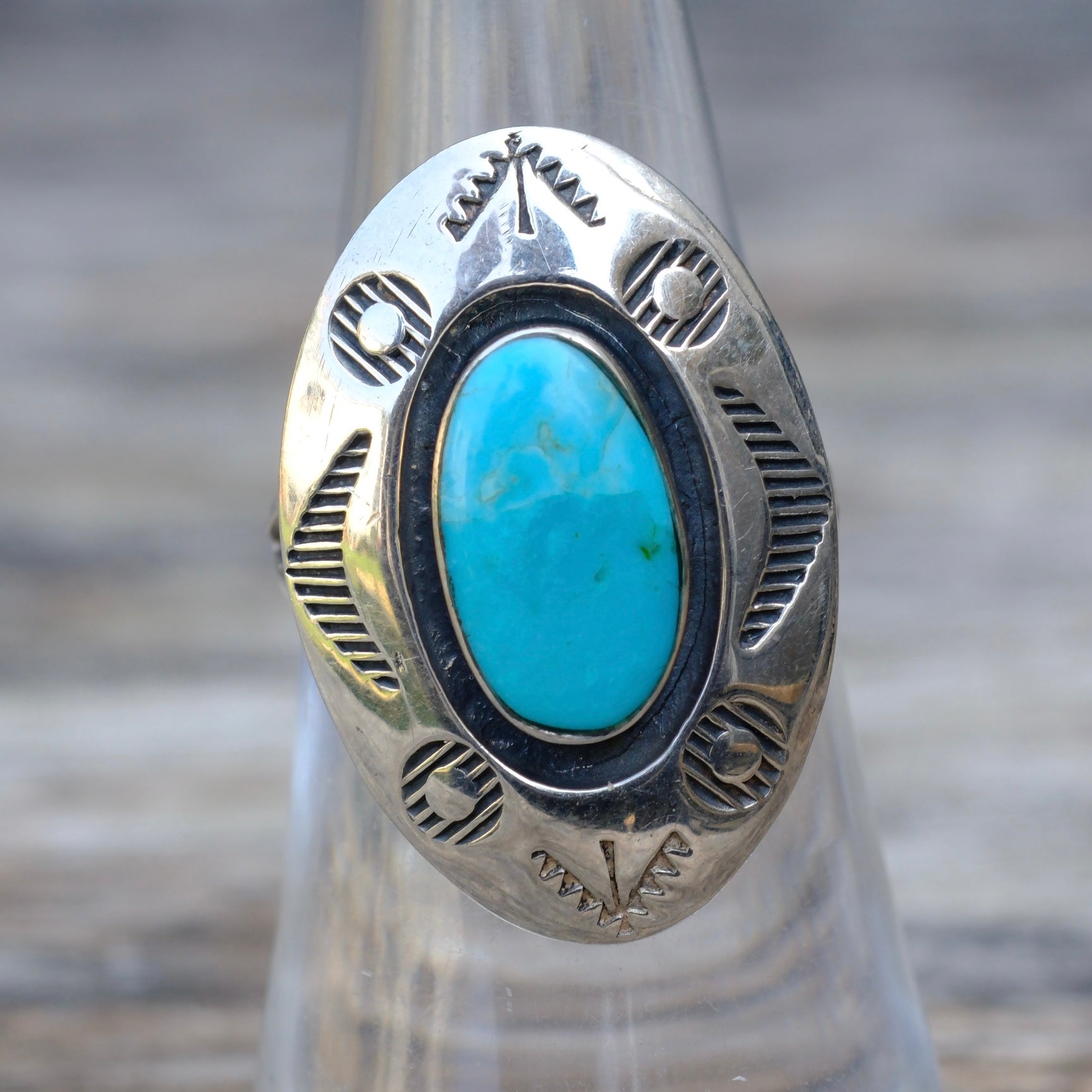 Vintage Sterling Turquoise Shadowbox Ring 6.5