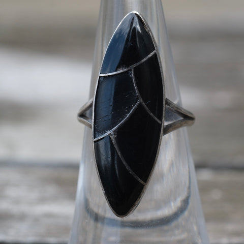 Vintage Sterling Onyx Inlay Ring 5.75
