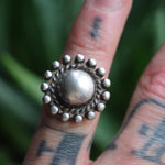 Vintage Sterling Silver Button Ring 4.25