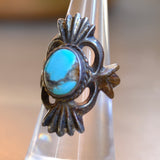 Vintage Sterling Turquoise Sandcast Ring 6.5