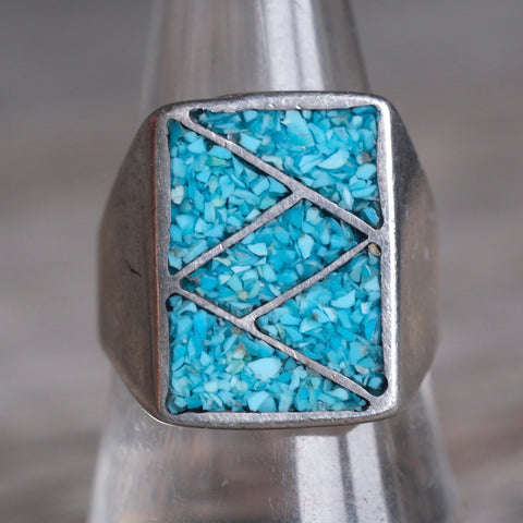 Vintage Sterling Crushed Turquoise Inlay Ring 9