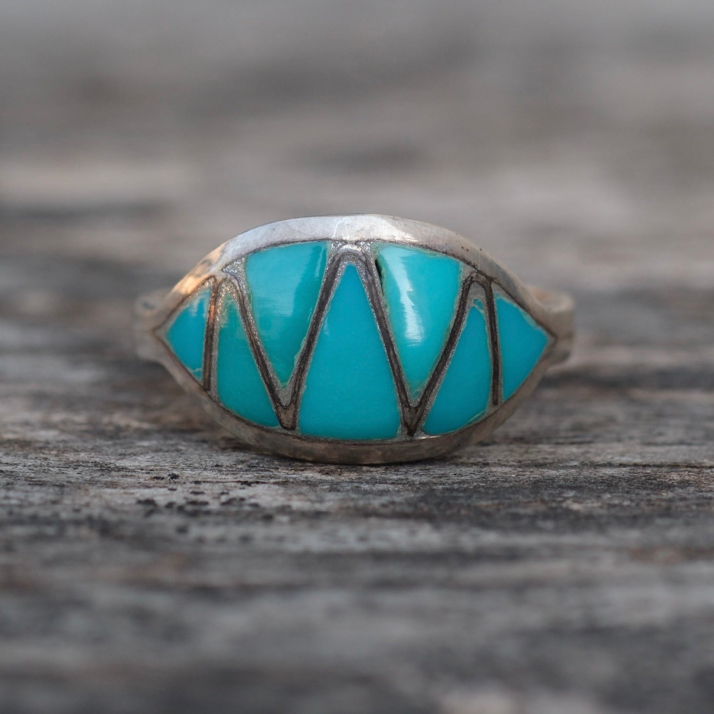 Vintage Sterling Turquoise Inlay Band Ring 6.75
