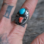 Vintage Sterling Turquoise and Coral Ring 10.25