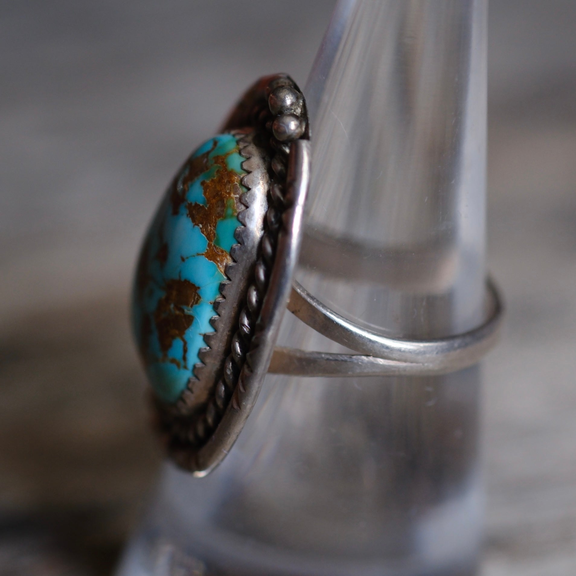 Vintage Sterling Turquoise Roper Ring 7