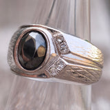 Vintage 18K White Gold Plated Hematite Ring 7.25