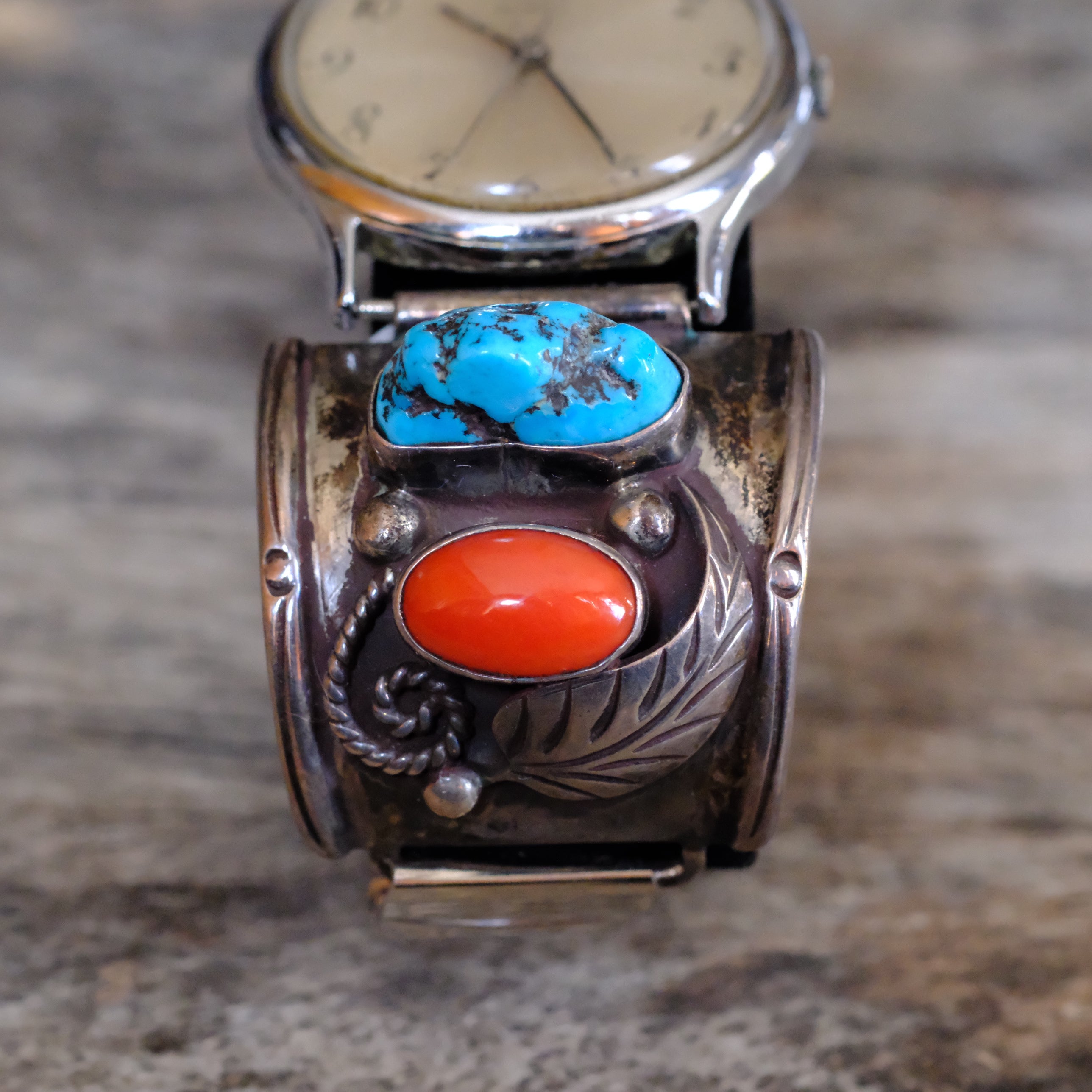 Vintage Sterling Turquoise and Coral Watch