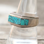 Vintage Sterling Turquoise Inlay Band 9.5