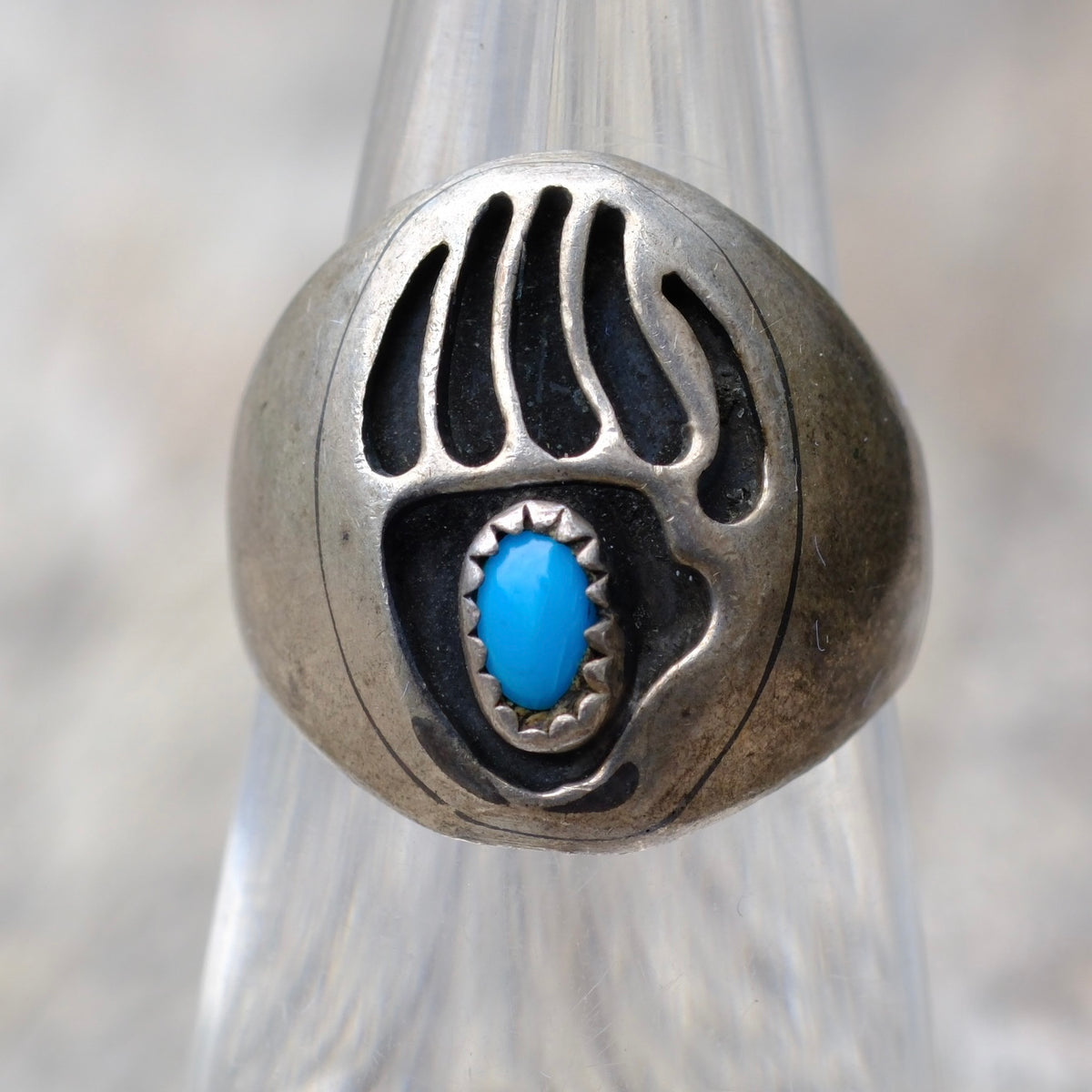 Vintage Sterling Turquoise Bear Paw Ring 5.75
