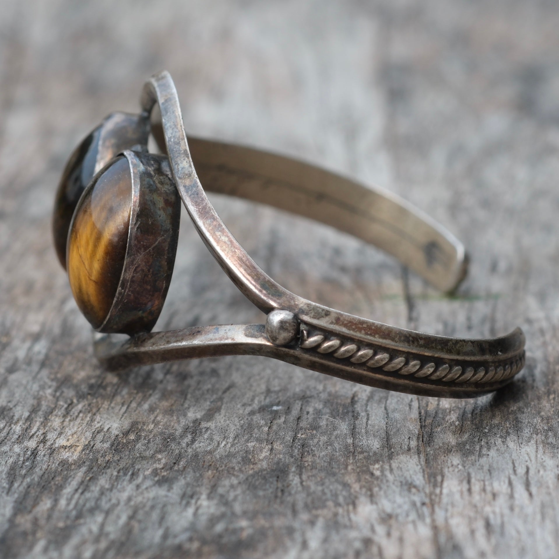 Vintage Sterling 2-Stone Tigers Eye Cuff