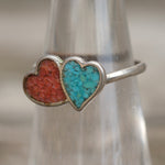 Vintage Sterling Turquoise and Coral Heart Ring 5.5