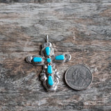Vintage Sterling 7-Stone Coral  Cross Necklace