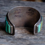 MASSIVE Vintage Sterling Jasper And Turquoise Inlay Cuff Bracelet