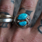 Vintage Sterling Turquoise Feather Ring 10.5