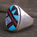 Vintage Sterling Zuni Inlay Ring 11.5