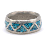 Vintage Sterling Crushed Turquoise Inlay Band 7.25