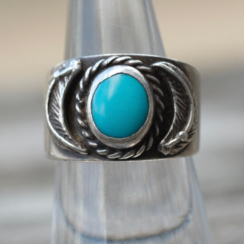 Vintage Sterling Turquoise Feather Band 6