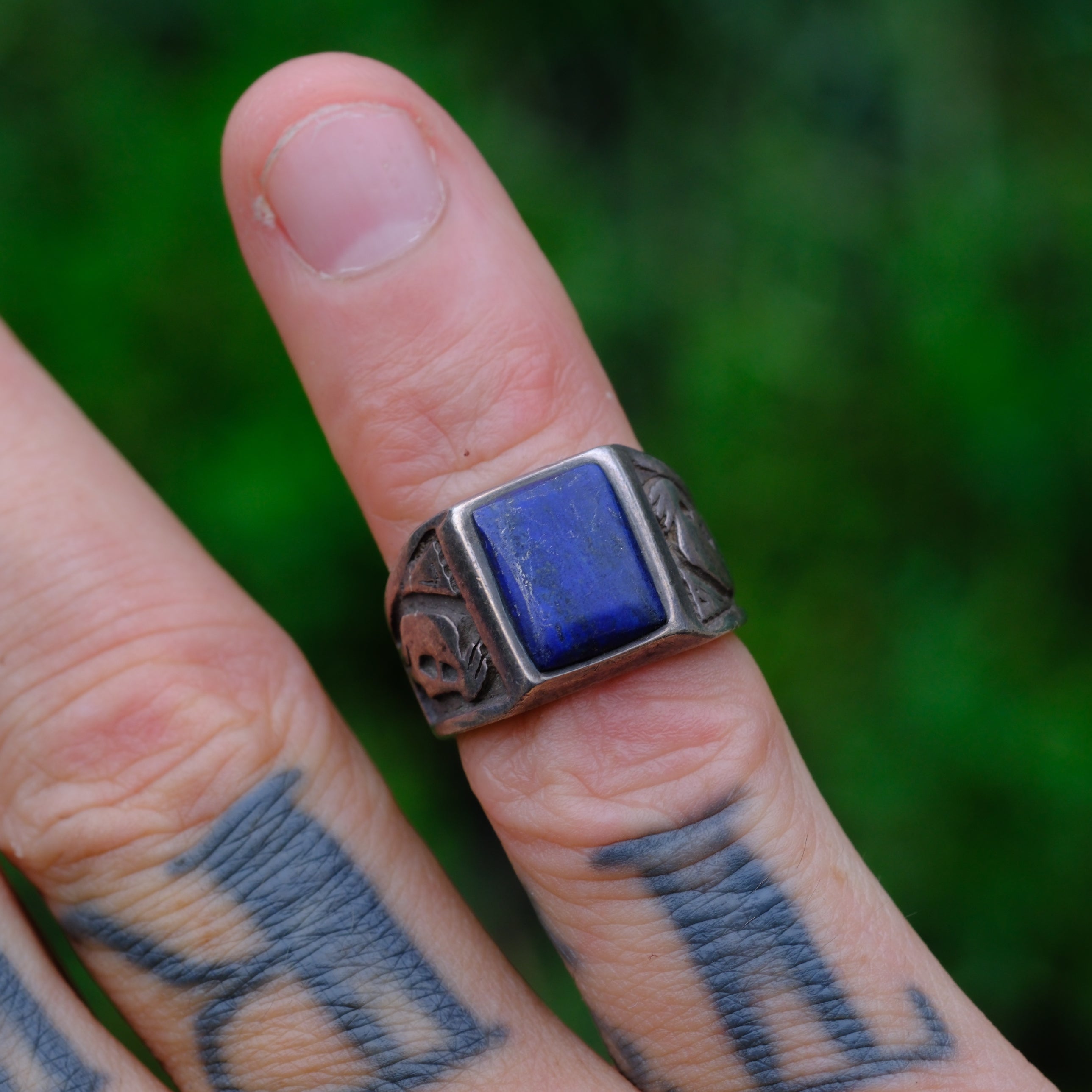 Vintage Sterling Lapis Kokopelli Ring 4.75