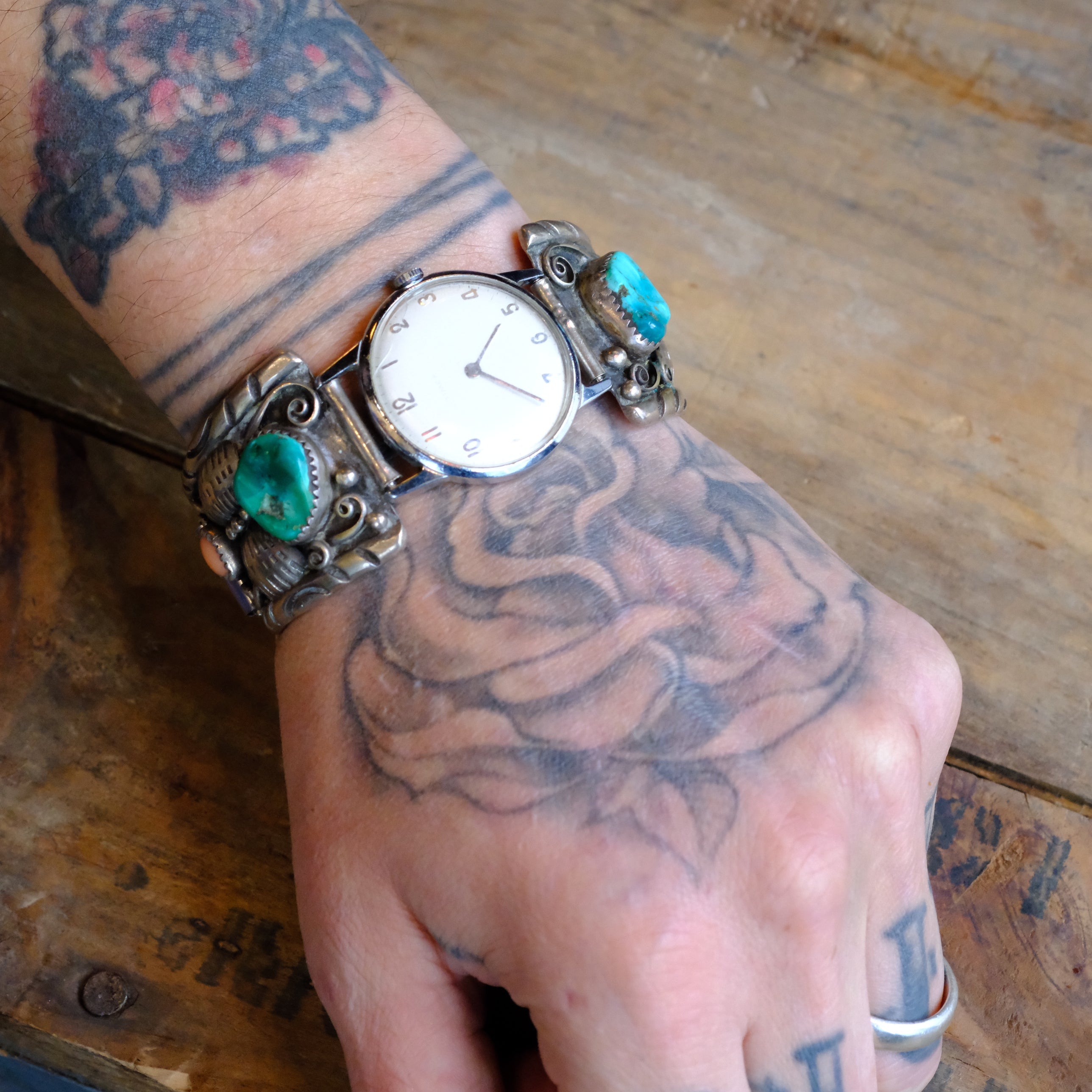 Vintage Sterling Turquoise and Coral Watch