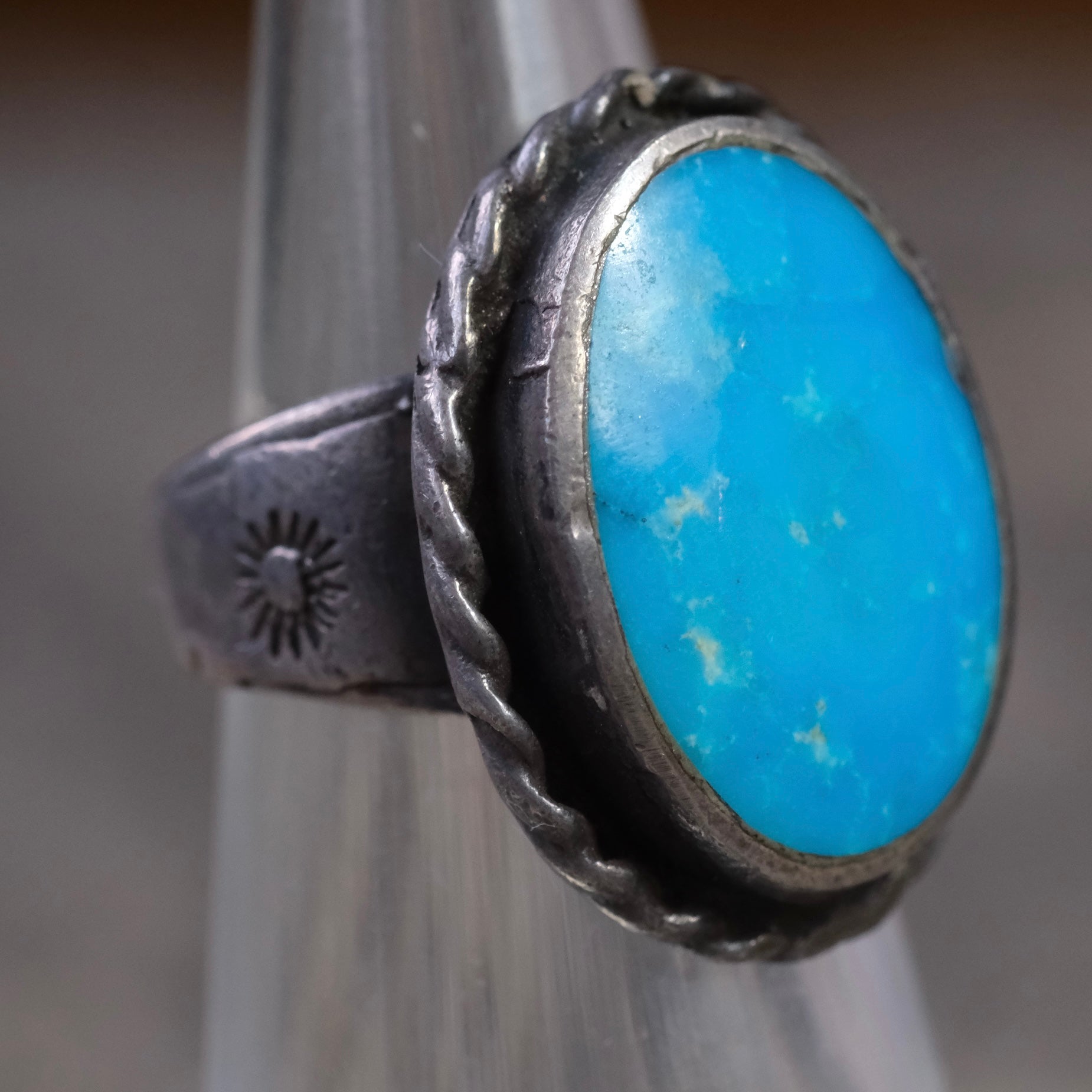 Vintage Sterling Turquoise Roper Ring 3