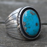 Vintage Sterling Turquoise Ribbed Band Ring 9.5