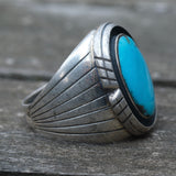 Vintage Sterling Turquoise Ribbed Band Ring 9.5