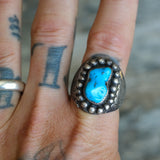 Vintage Sterling Turquoise Ribbed Band Ring 11.75