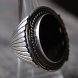 Vintage Sterling Onyx Ribbed Band Ring 8.75