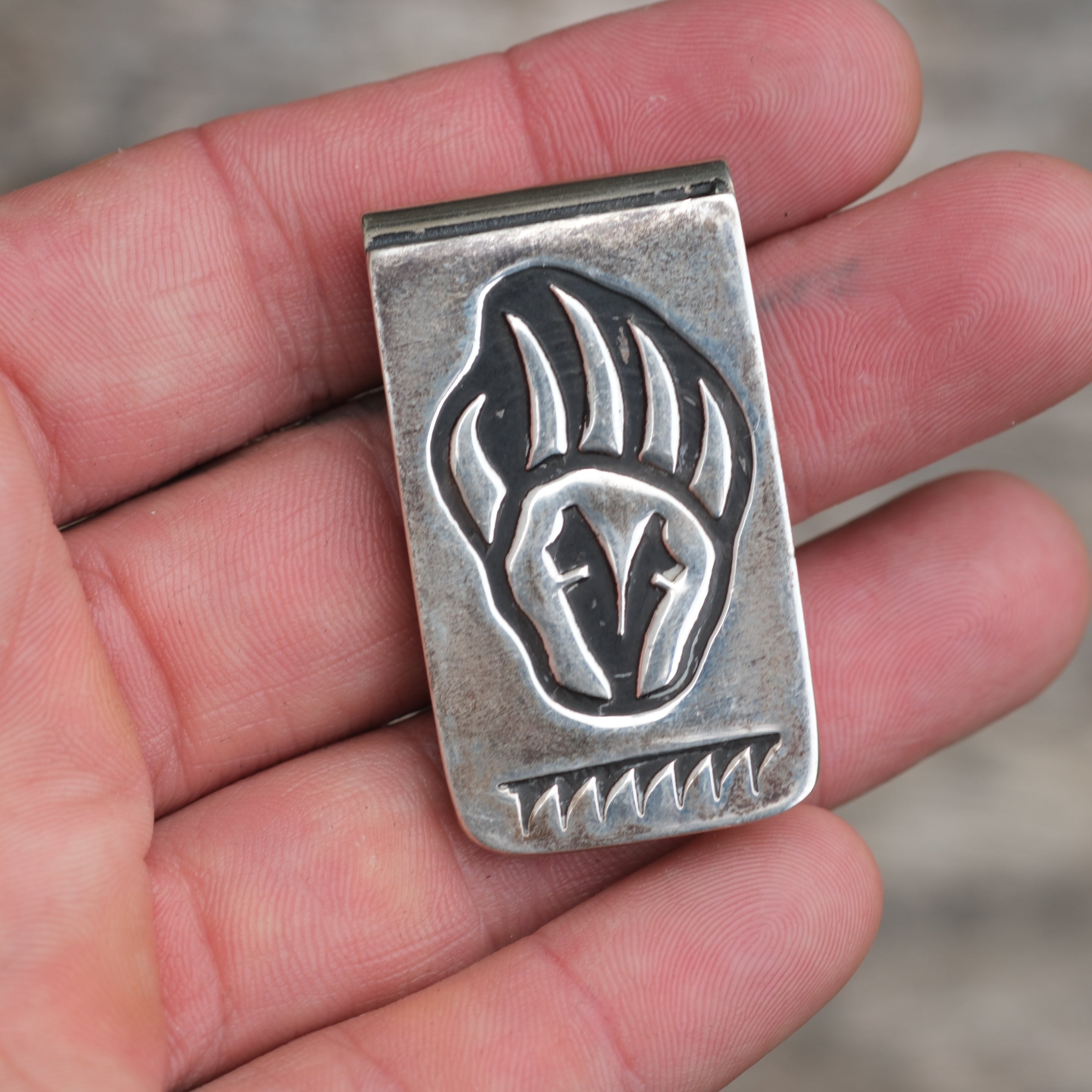 Vintage Sterling Overlay Stamped Bear Paw Money Clip