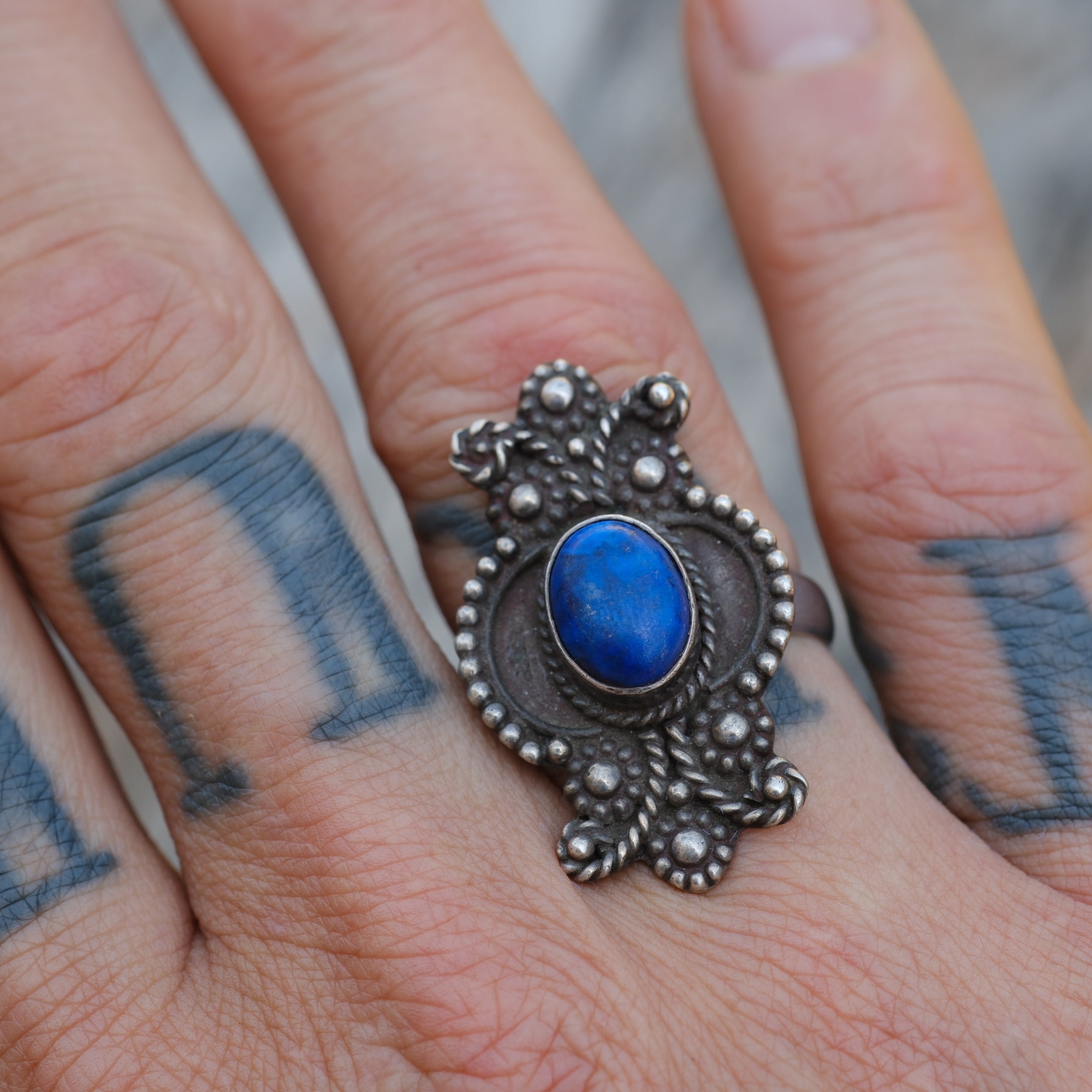 Vintage Sterling Lapis Ring 8.25