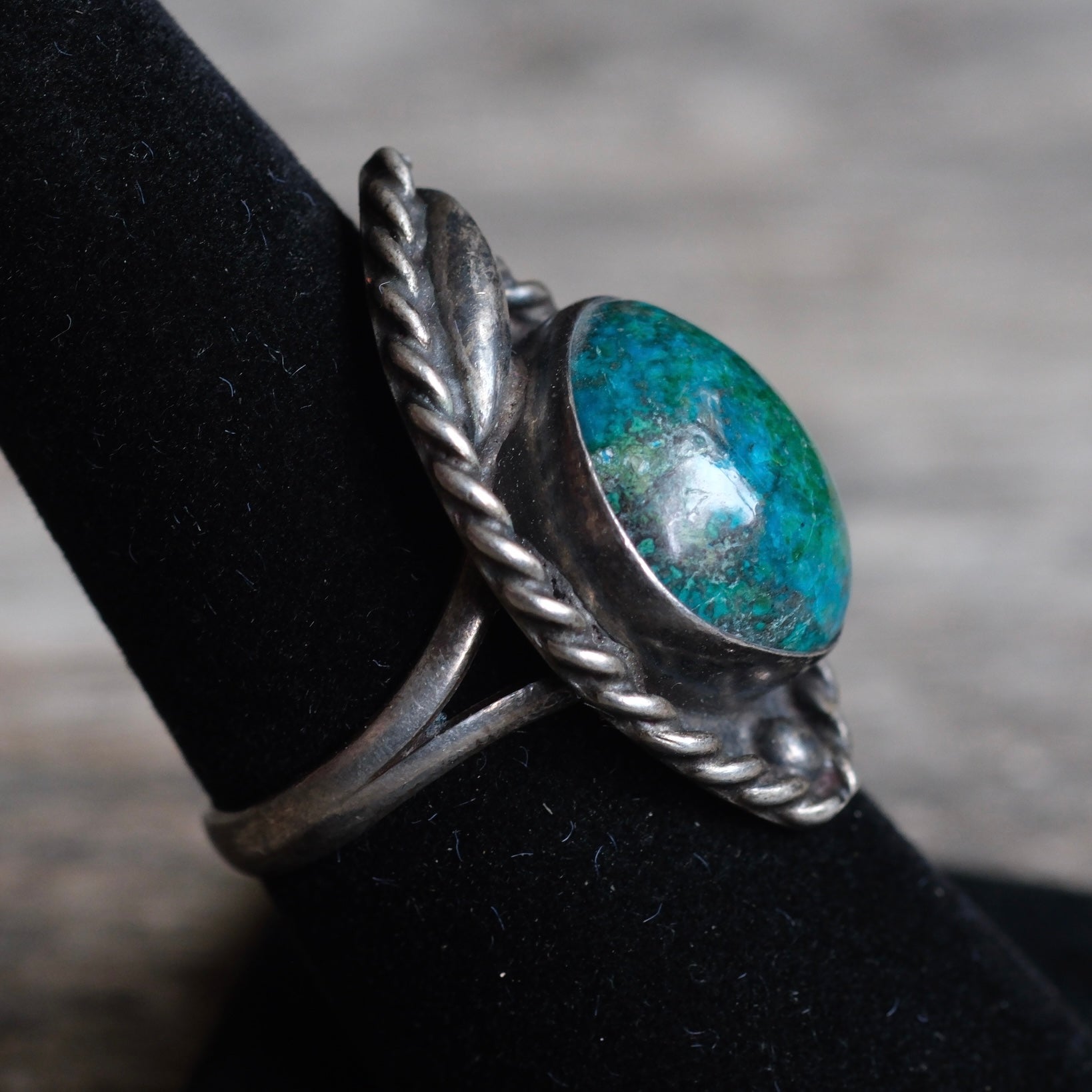Vintage Sterling Chrysocolla Roper Ring 7.5