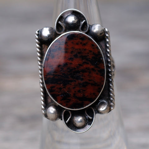 Vintage Sterling Petrified Wood Ring 6.5